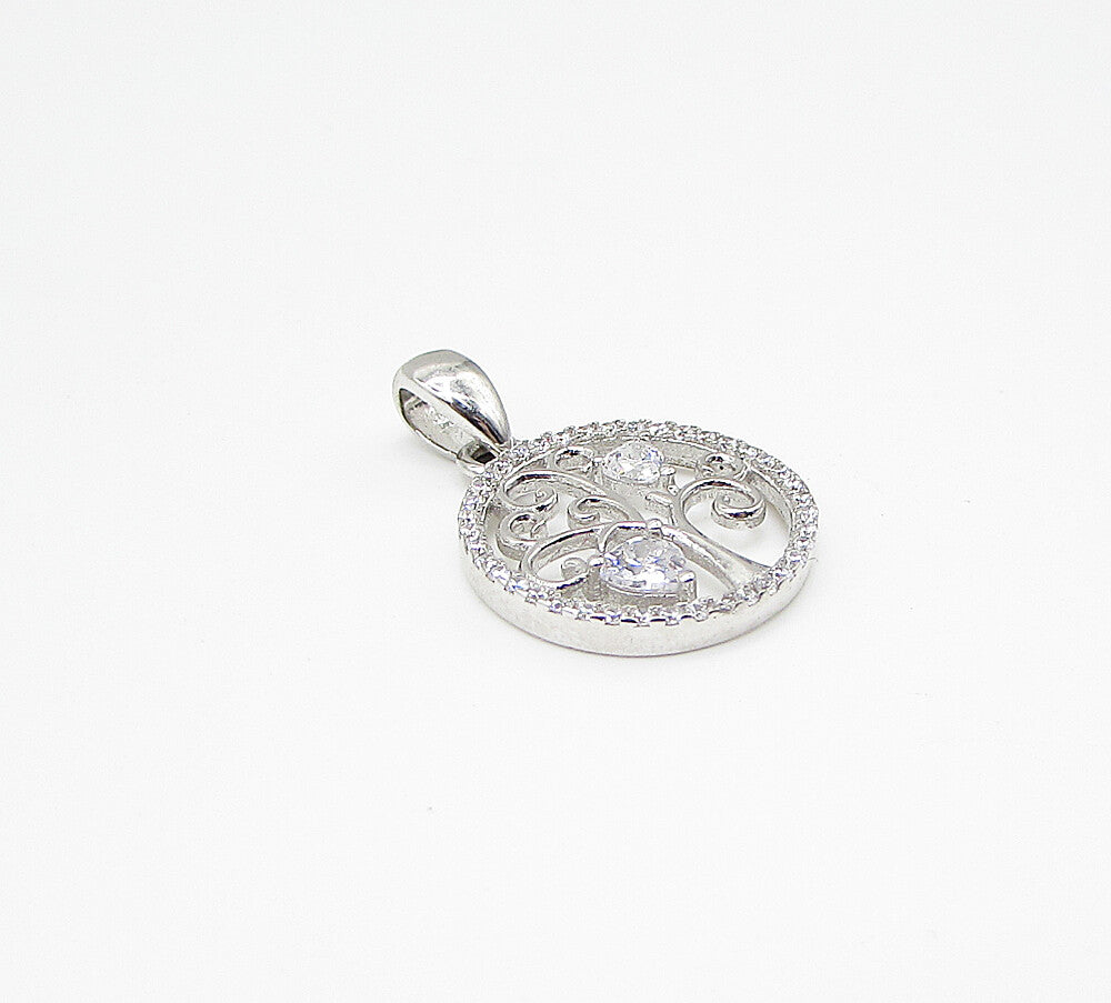 925 Sterling Silver  White Cubic Zirconia Love Heart Tree Drop Pendant  PT1734