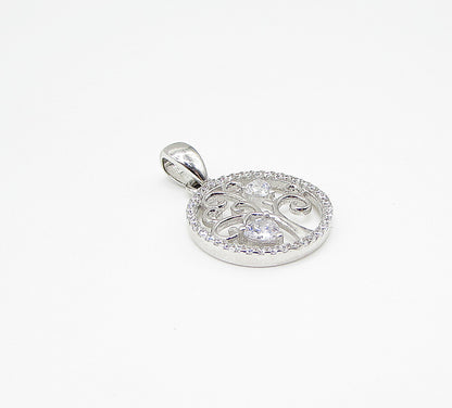 925 Sterling Silver  White Cubic Zirconia Love Heart Tree Drop Pendant  PT1734