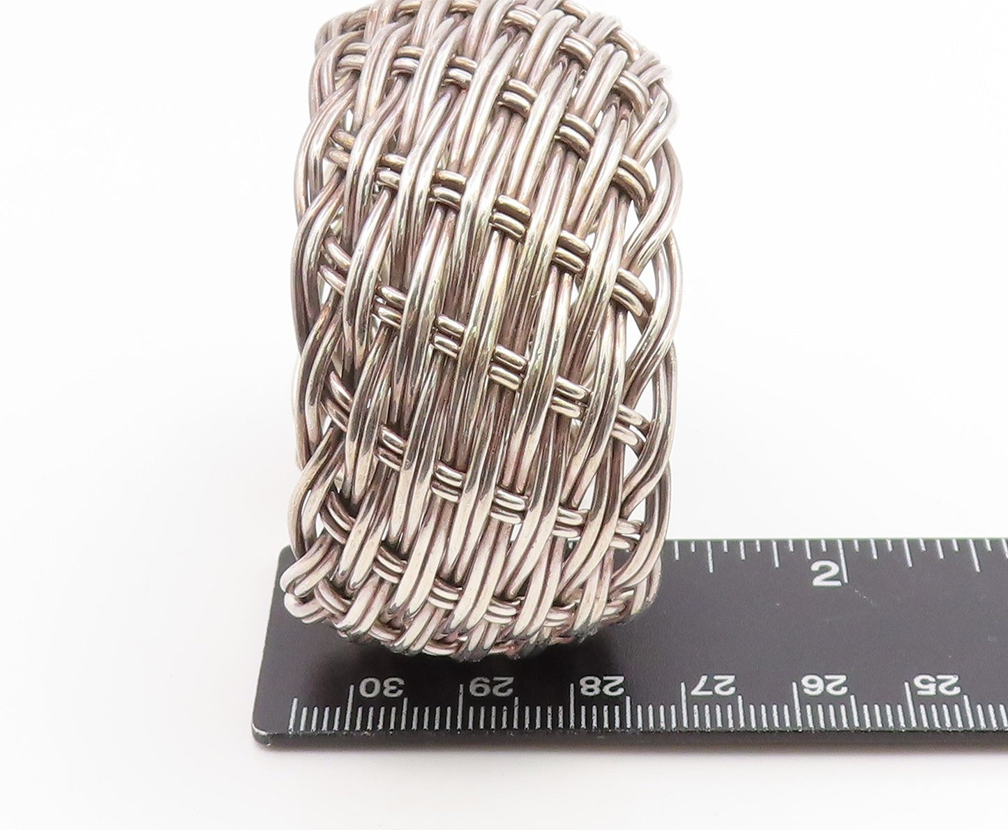 925 Sterling Silver Vintage Bracelet Modernist Basketweave Wide Cuff  BT11917