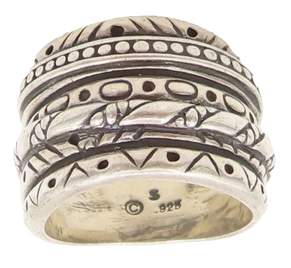 SHUBE 925 Silver Vintage Carved Connected Broad Multiring Ring Sz 7 RG26850