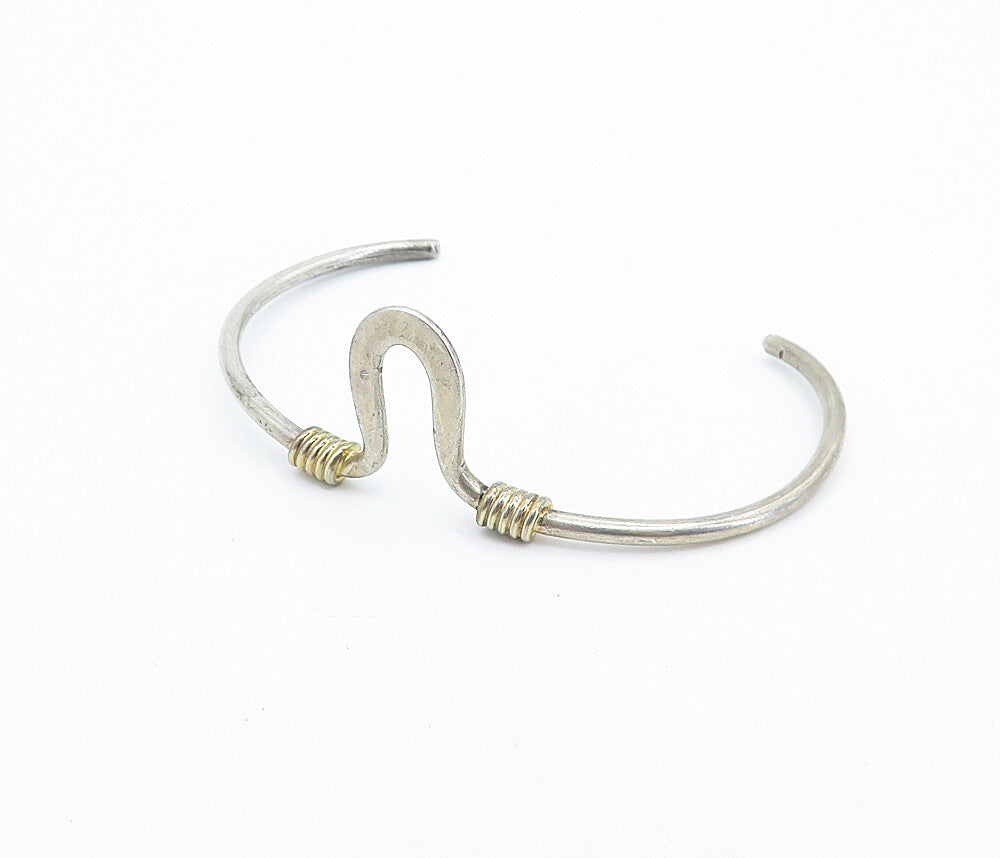 925 Sterling Silver Vintage Two Tone Wrapped Detail Cuff Bracelet BT3075
