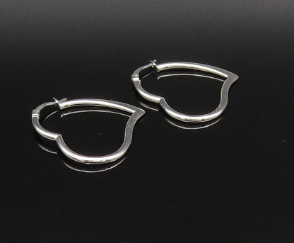 925 Sterling Silver  Vintage Minimalist Open Love Heart Hoop Earrings  EG12043