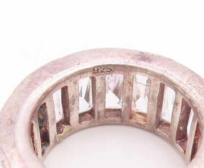 925 Sterling Silver Vintage Ring Baguette Cut CZ Eternity Band  Sz 5  RG36845