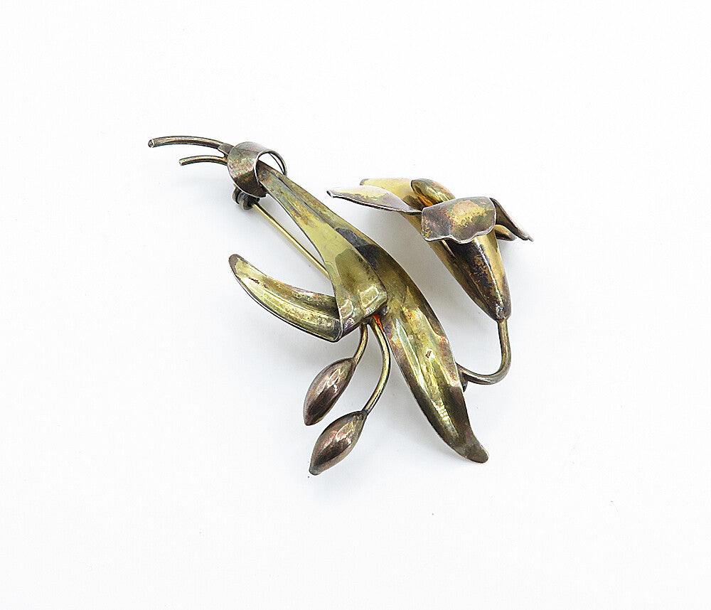 CARLART 925 Sterling Silver  Vintage Sculpted Flower Motif Brooch Pin  BP2844