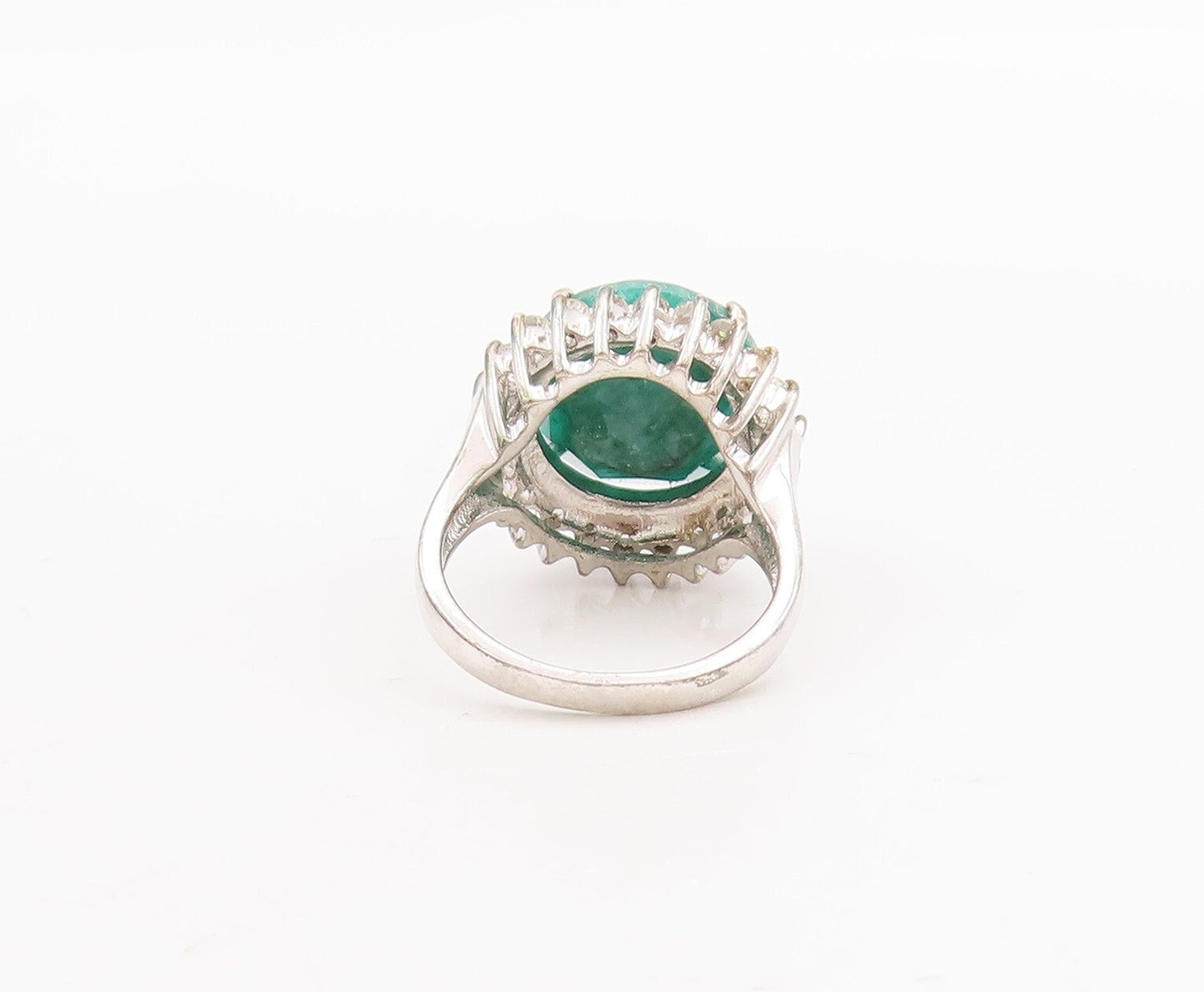 925 Sterling Silver Vintage Ring Round Green Gemstone Halo Topaz  Sz 7  RG29272