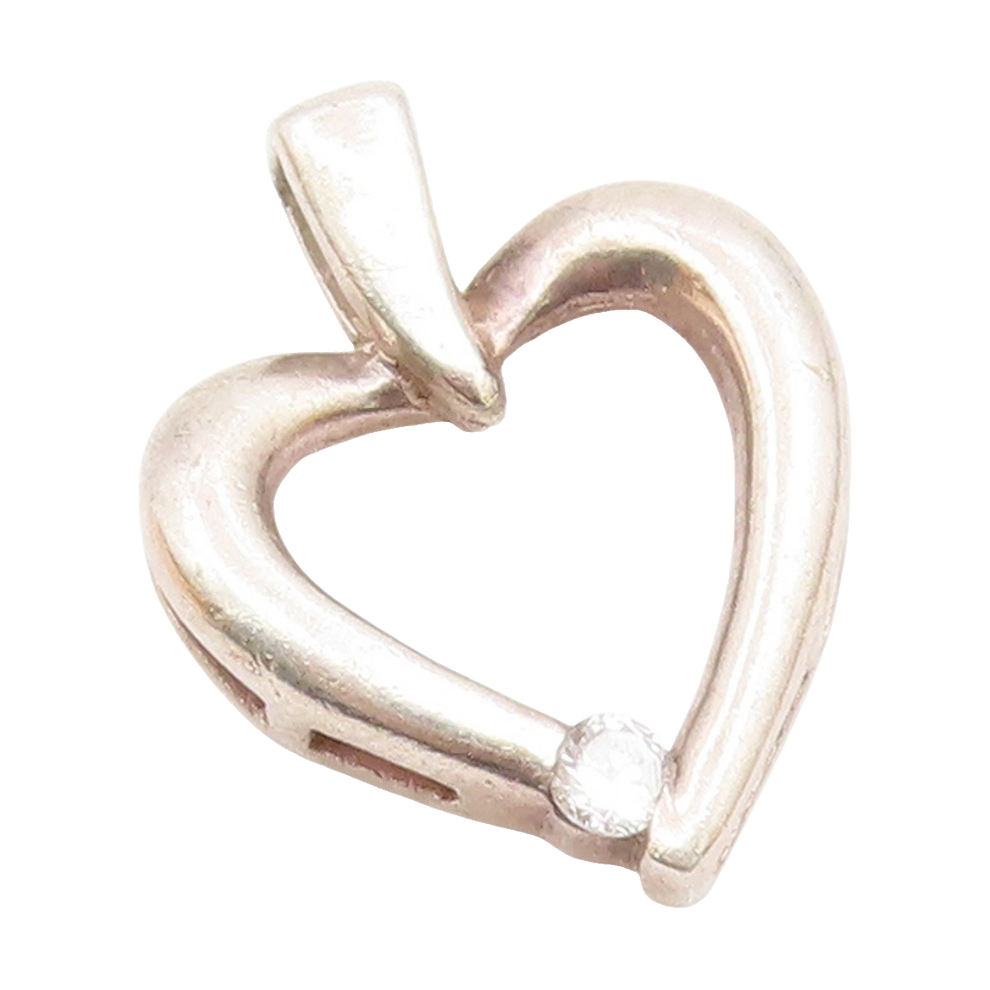 925 Sterling Silver  Vintage Shiny Topaz Open Love Heart Pendant  PT17919