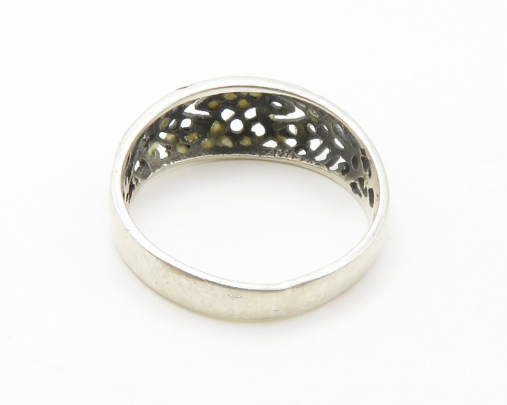 925 Sterling Silver  Vintage Shiny Cutout Design Dome Band Ring Sz 6.5 RG14591