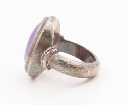 925 Sterling Silver Vintage Ring Cabochon Amethyst Statement Band Sz 6.5 RG35357