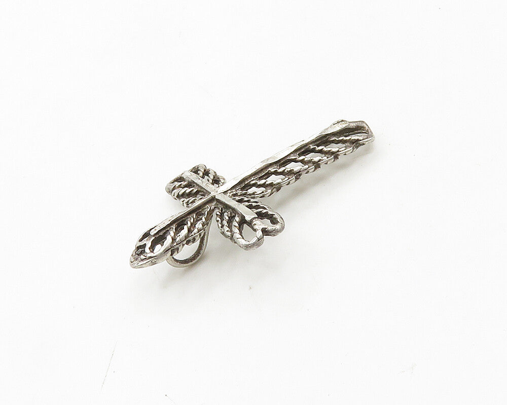 925 Sterling Silver  Vintage Petite Open Twist Religious Cross Pendant PT15323