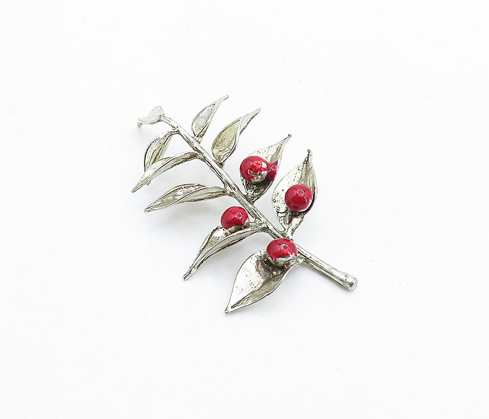 925 Sterling Silver  Vintage Enamel Coated Floral Leaf Vine Trinket  TR1251