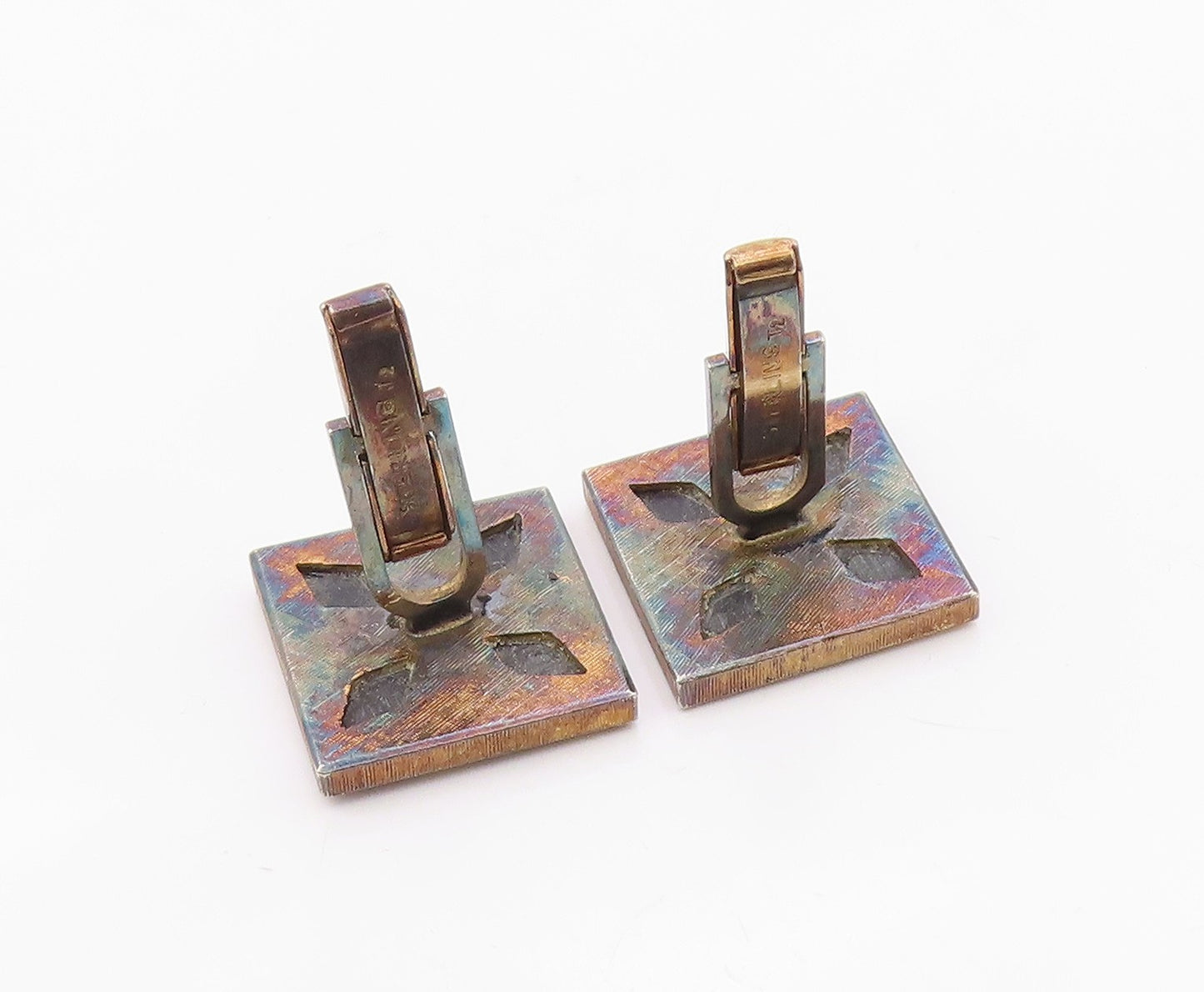 925 Sterling Silver  Vintage Howlite & Black Onyx Square Cufflinks  TR2328