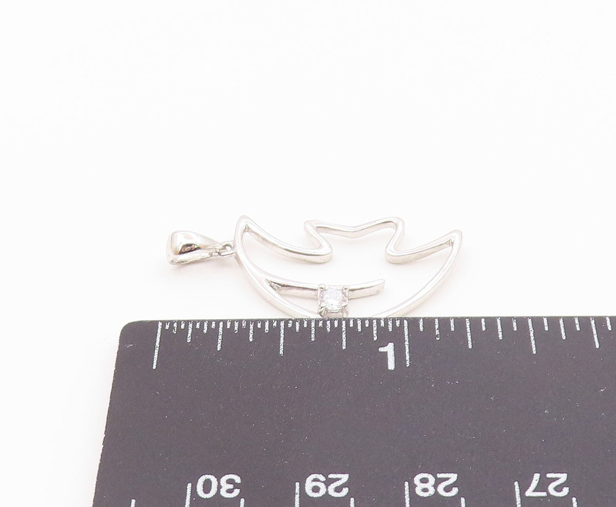 925 Sterling Silver  Vintage Cubic Zirconia Fish Outline Pendant  PT19052