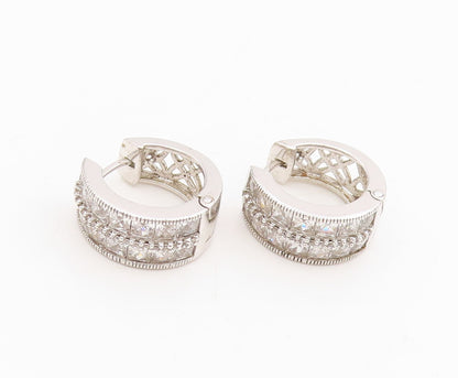 925 Sterling Silver Vintage Earrings TYCOON Sparkling CZ Huggie Hoops  EG13949