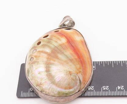 925 Sterling Silver Vintage Pendant Large Solid Orange Mother Of Pearls  PT22750