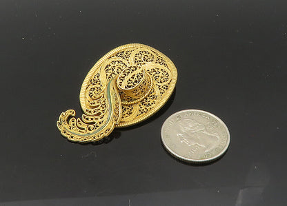 925 Sterling Silver  Vintage Filigree Detail Hat With Feather Pendant  PT16406