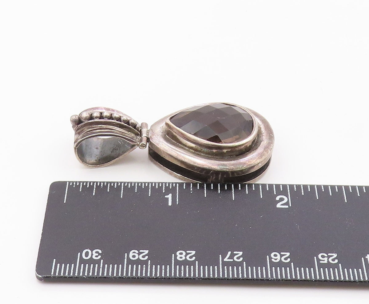 925 Sterling Silver  Vintage Tear Drop Smoky Topaz Pendant  PT18909