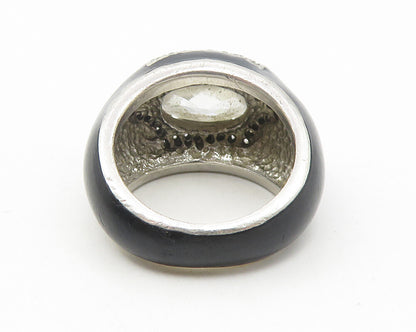 925 Sterling Silver  Vintage Cubic Zirconia & Enamel Band Ring Sz 6  RG11178