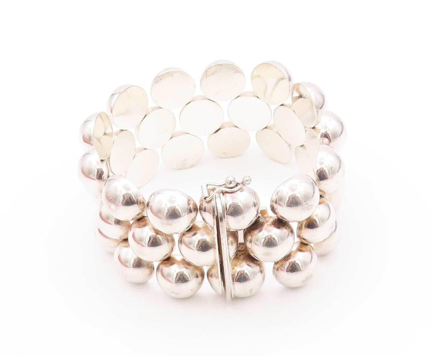 925 Sterling Silver Vintage Bracelet Modernist Broad Linked Domes  BT11220