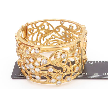 925 Sterling Silver Vintage Bracelet Gold Plated Heavy CZ Carved Ornate  BT10726