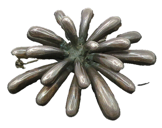 925 Sterling Silver  Vintage Dark Tone Shiny Flower Motif Brooch Pin  BP8950