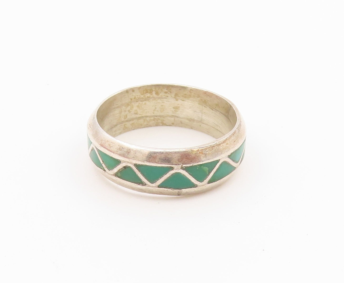 925 Sterling Silver Vintage Ring NAVAJO ZUNI Turquoise Weave Inlay Sz 7 RG36628