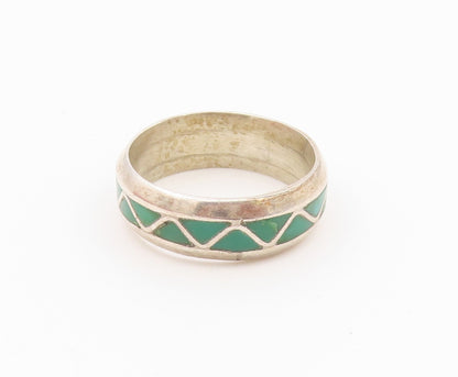 925 Sterling Silver Vintage Ring NAVAJO ZUNI Turquoise Weave Inlay Sz 7 RG36628