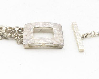 925 Sterling Silver  Vintage Hammered Open Square Chain Necklace  NE2081