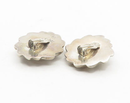 MEXICO 925 Silver  Vintage Shiny Hollow Modernist Non Pierce Earrings  EG5945