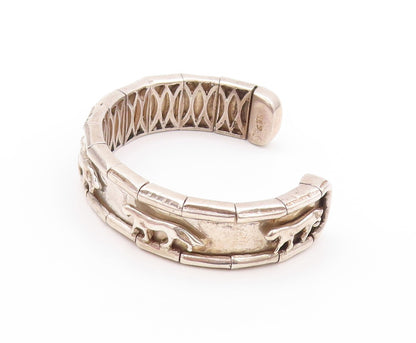 925 Sterling Silver Vintage Bracelet SHEILA Solid Walking Tigers Cuff  BT11193