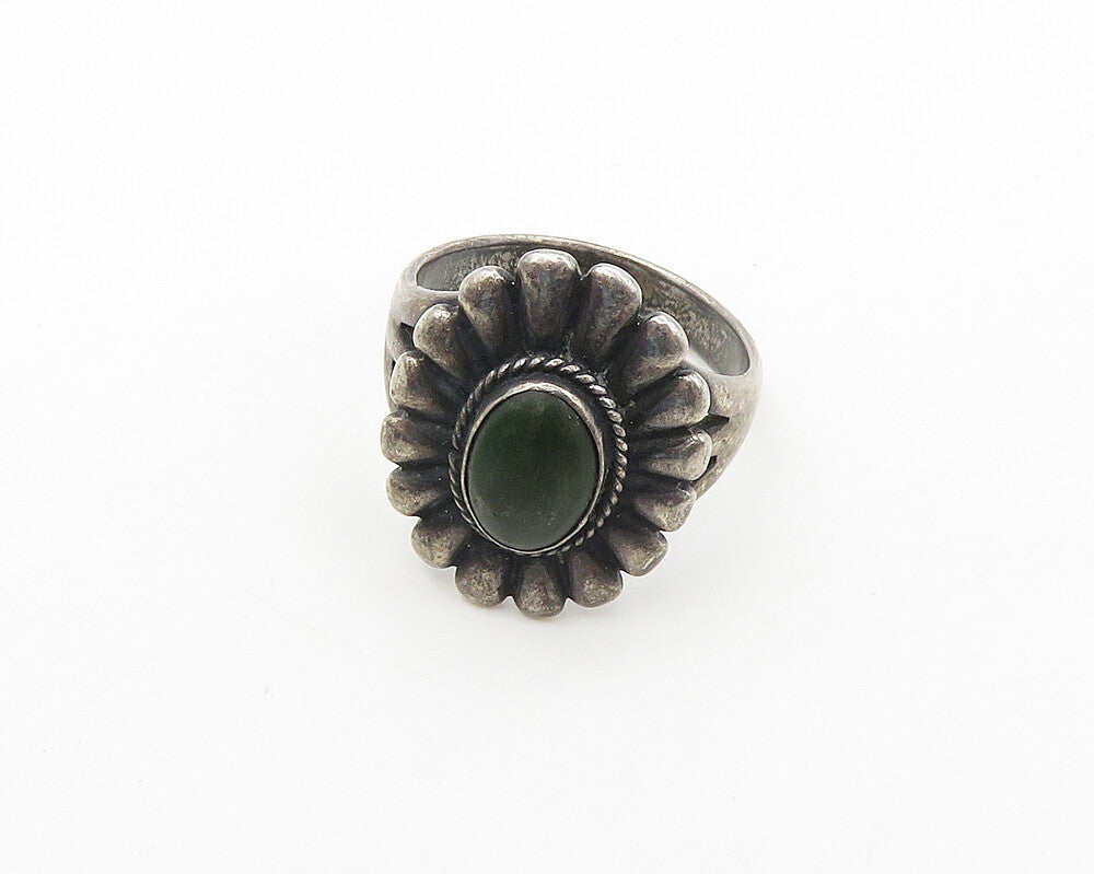 925 Sterling Silver  Vintage Antique Jasper Floral Cocktail Ring Sz 5.5  RG18422