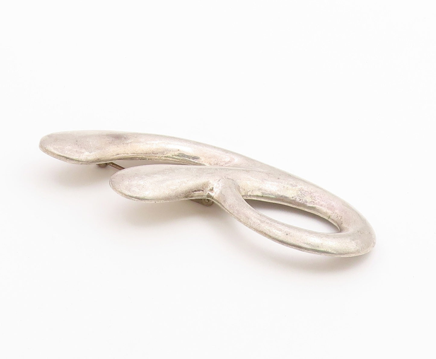 MEXICO 925 Sterling Silver  Vintage Shiny Smooth Modernist Brooch Pin  BP7753
