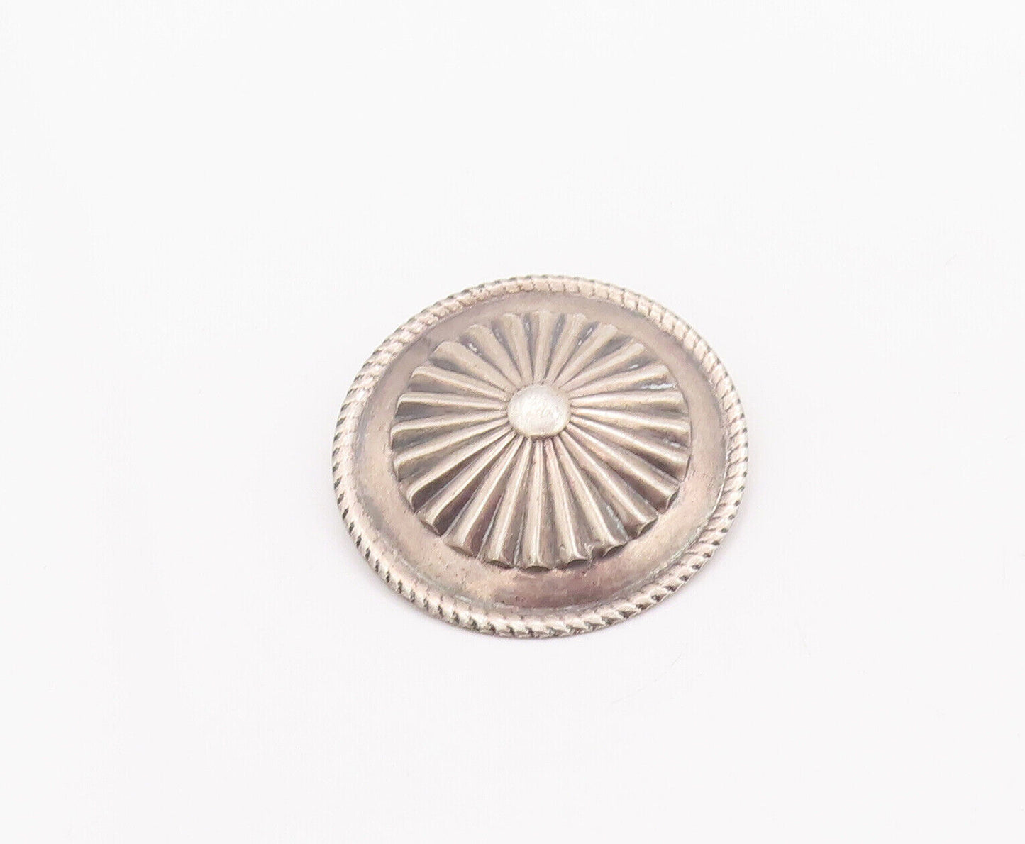 925 Sterling Silver Vintage Brooch Pin Framed Fan Carved Round Flower  BP10888