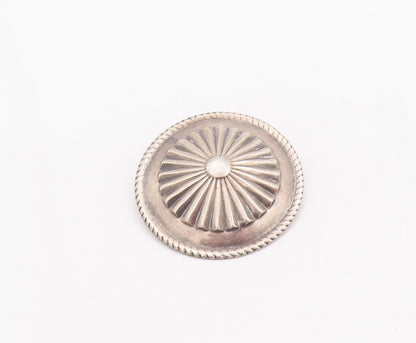925 Sterling Silver Vintage Brooch Pin Framed Fan Carved Round Flower  BP10888