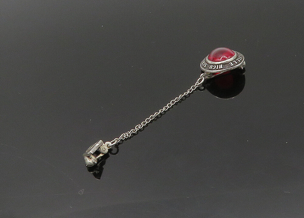 925 Silver Vintage Red Stone Gloversville H.S. Class 1964 Brooch Pin BP8618