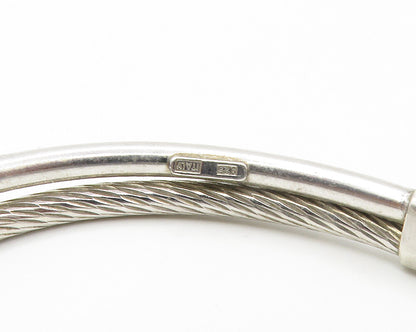 925 Sterling Silver  Shiny Topaz Dome Ends Twist Split Cuff Bracelet  BT6714