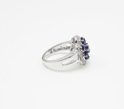 925 Silver  Blue Topaz & White Cubic Zirconia Floral Cocktail Ring Sz 7  RG3437