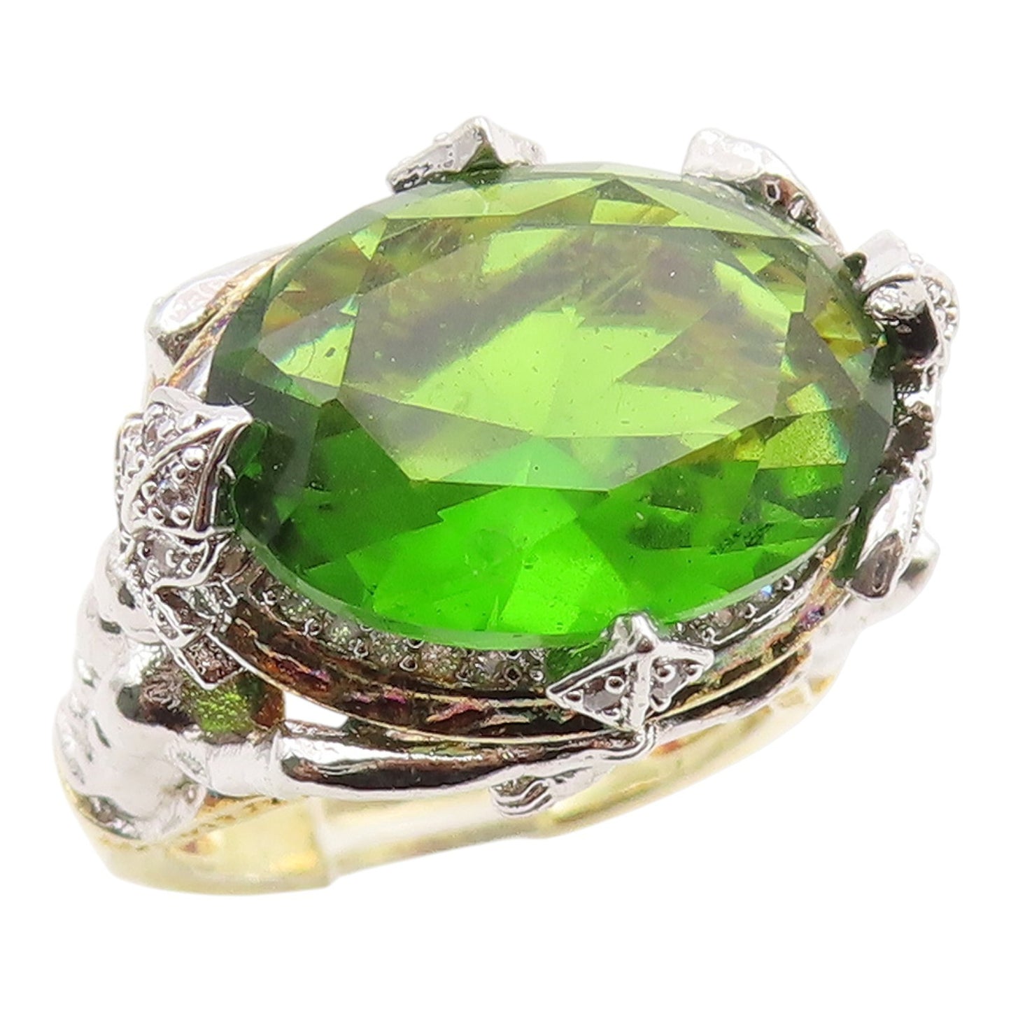 925 Sterling Silver Vintage Ring Peridot Two Tone Statement Band  Sz 6  RG35358