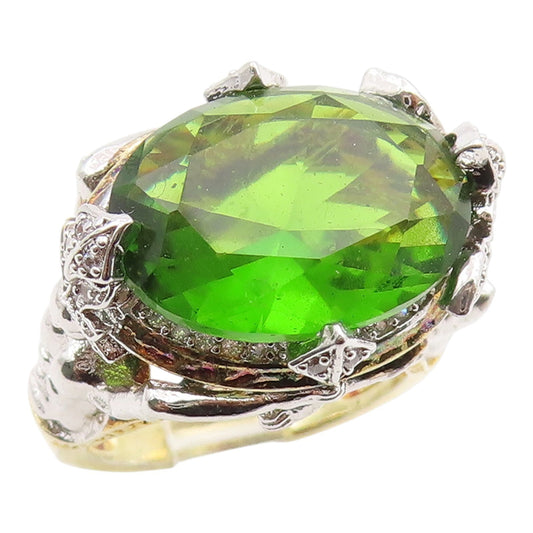 925 Sterling Silver Vintage Ring Peridot Two Tone Statement Band  Sz 6  RG35358