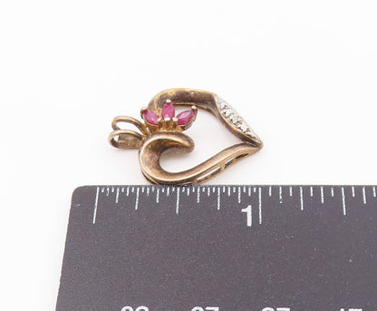 925 Sterling Silver  Vintage Marquise Ruby Two Tone Love Heart Pendant PT20843