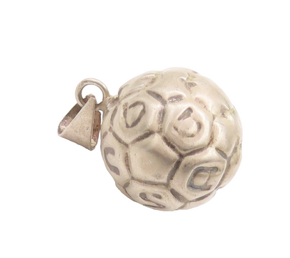 925 Sterling Silver Vintage Pendant MEXICO Puffed Football Jingles  PT22718