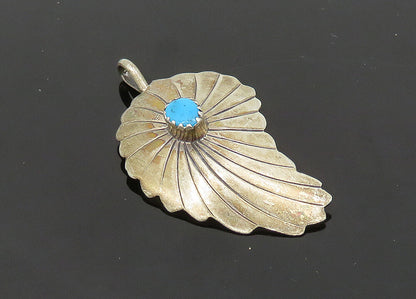 NAVAJO 925 Sterling Silver  Vintage Turquoise Floral Leaf Pendant  PT16286