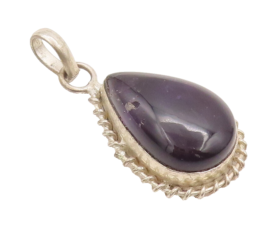 925 Sterling Silver Vintage Pendant Drop Shape Onyx Halo Coiled Border  PT22685