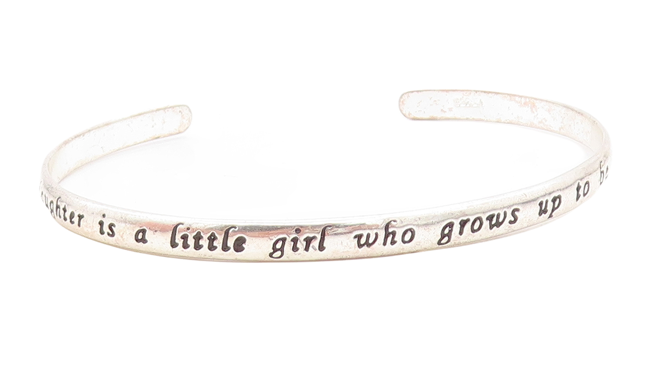 925 Sterling Silver  Vintage Stamped Daughter Quote Cuff Bracelet  BT2840