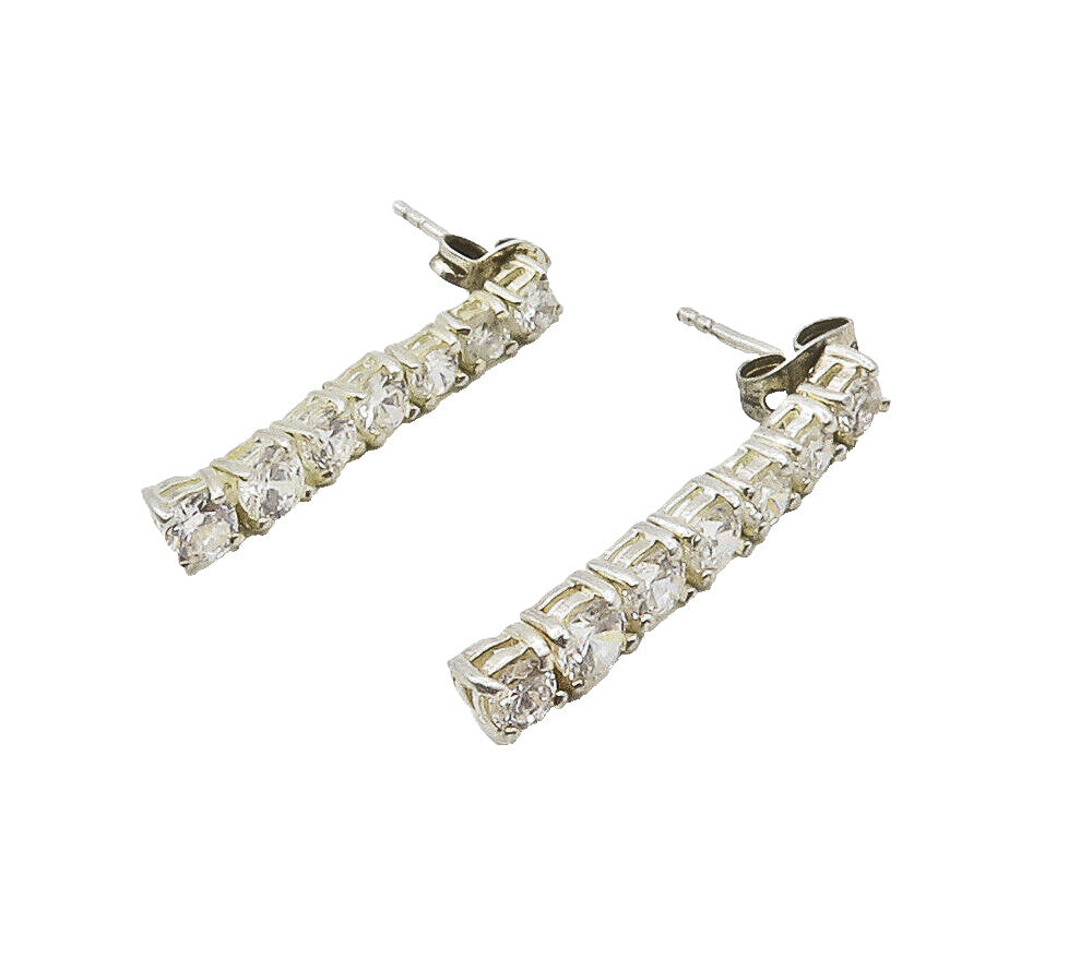 925 Sterling Silver  Prong Set Cubic Zirconia Vertical Drop Earrings  EG7767