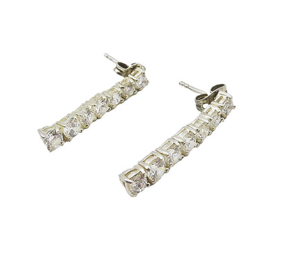 925 Sterling Silver  Prong Set Cubic Zirconia Vertical Drop Earrings  EG7767