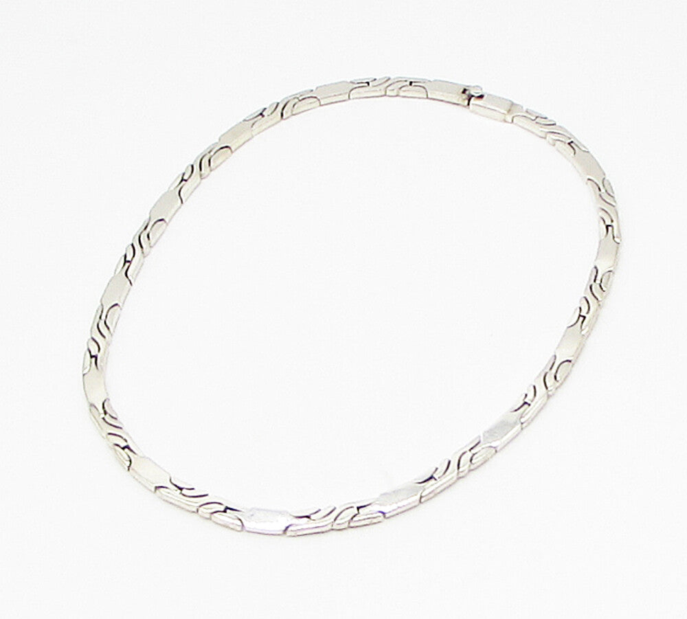 MEXICO 925 Sterling Silver  Vintage Bars Pattern Linked Necklace  PT2481