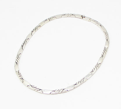 MEXICO 925 Sterling Silver  Vintage Bars Pattern Linked Necklace  PT2481
