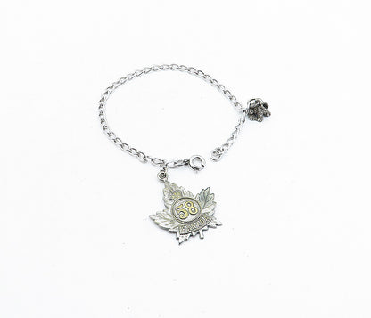 925 Sterling Silver  Vintage Two Tone Autumn Leaf Charm Chain Bracelet  BT1474