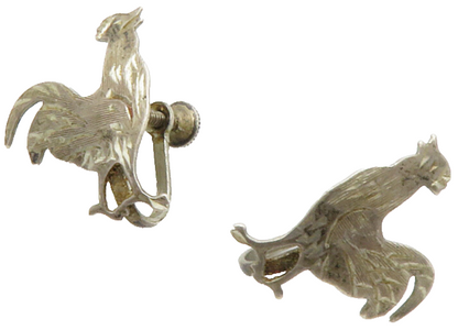 925 Sterling Silver  Vintage Petite Rooster Motif Non Pierce Earrings  EG6936