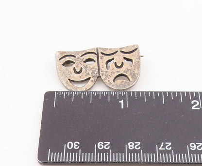 MEXICO 925 Sterling Silver  Vintage Dramatic Theater Mask Brooch Pin  BP3276